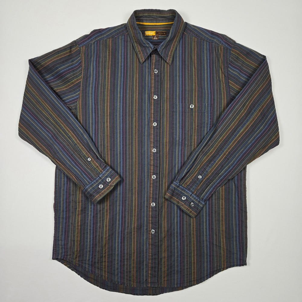 Territory Reserve Mens Striped Button Up Long Sleeve Shirt Retro Minimalist